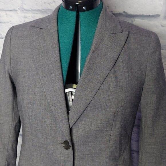 *THEORY Nichelle Broadway Womens Grey button front wool career office blazer 4 - Picture 2 of 8